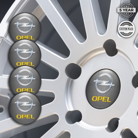 Opel Center Wheel Caps Stickers Carbon Effect Silver Gold Logo Design
