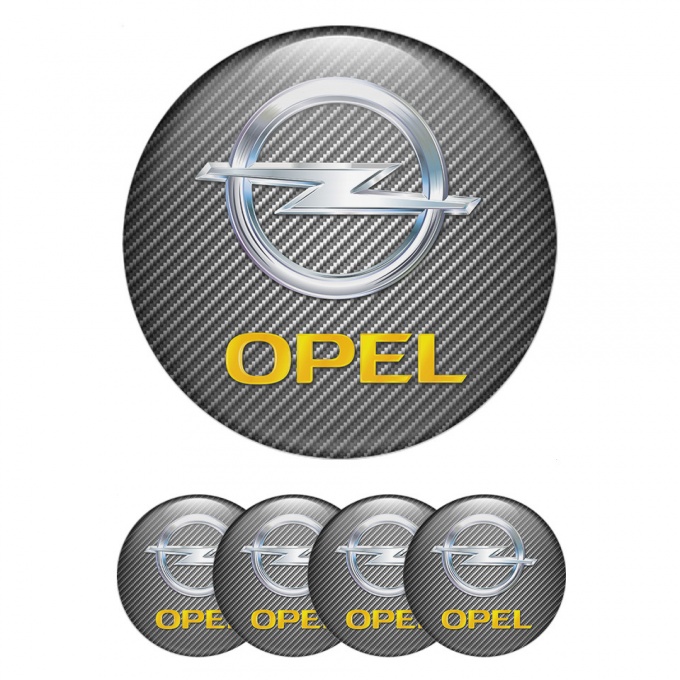 Opel Center Wheel Caps Stickers Carbon Effect Silver Gold Logo Design