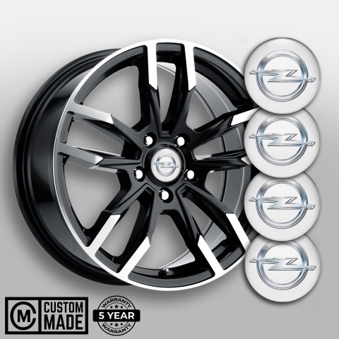 Opel Center Caps Wheel Emblem White Base Classic Chrome Design