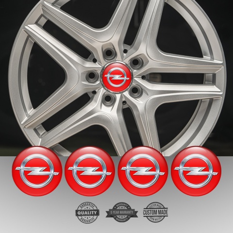 Opel Silicone Stickers for Center Wheel Caps Red Base Classic Chrome Logo