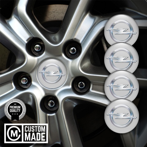 Opel Stickers for Center Wheel Caps Grey Base Classic Chrome Logo