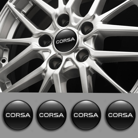 Opel Corsa Emblem for Wheel Center Caps Black Fill Outlined Grey Logo
