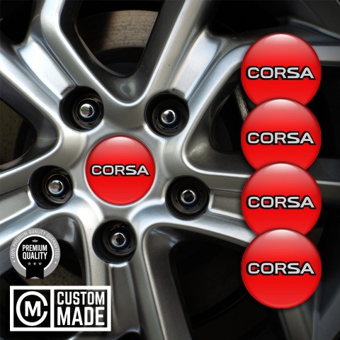Opel Corsa Center Wheel Caps Stickers Red Fill Black Outline Edition