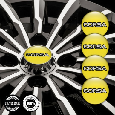 Opel Corsa Emblems for Center Wheel Caps Yellow Base Black Outline Logo