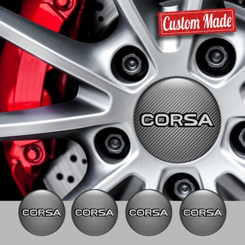 Opel Corsa Center Caps Wheel Emblem Carbon Effect Black Outline Edition