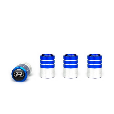 Hyundai Valve Caps Blue 4 pcs Black Silicone Sticker 3D Logo