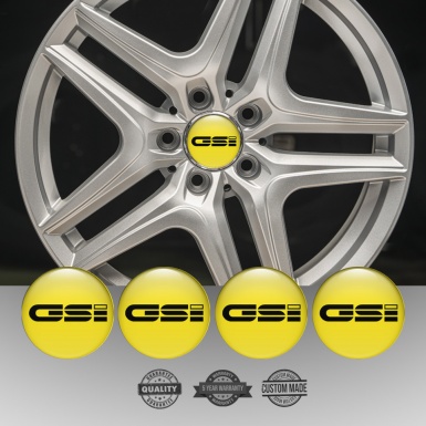 Opel GSI Center Wheel Caps Stickers Yellow Base Black Logo Design