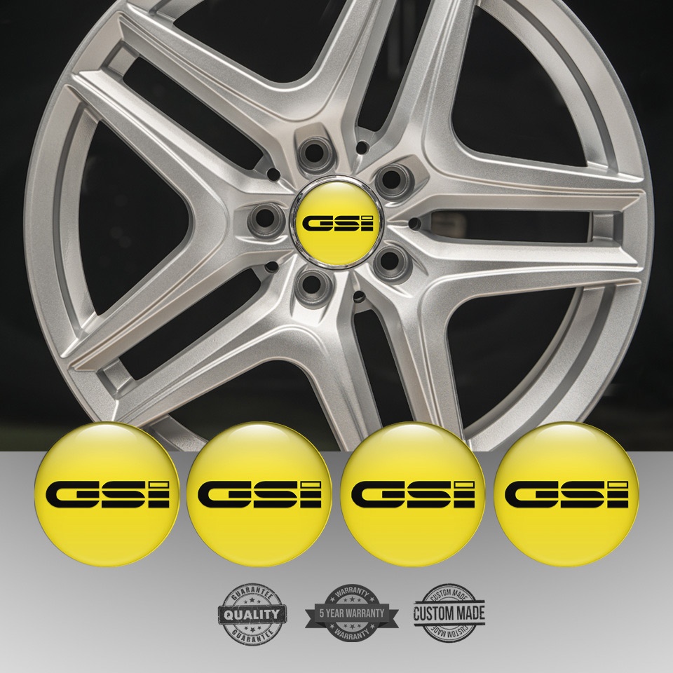 Opel GSI Center Wheel Caps Stickers Yellow Base Black Logo Design ...