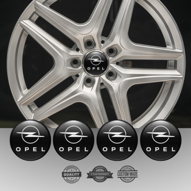 Opel Stickers for Wheels Center Caps Black Base White Logo Design