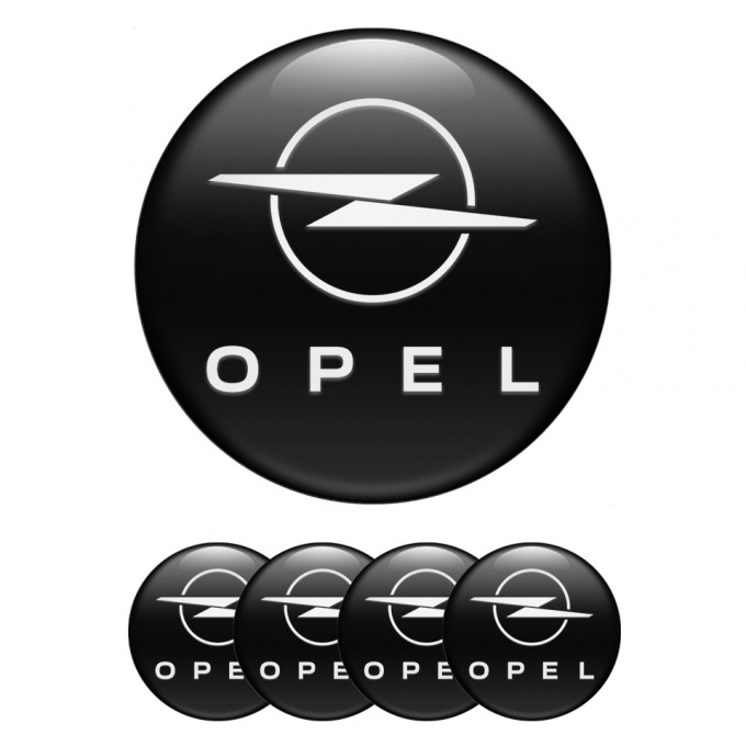 Opel Stickers for Wheels Center Caps Black Base White Logo Design