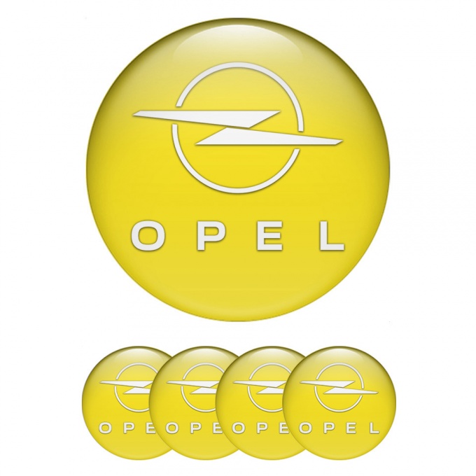 Opel Center Wheel Caps Stickers Yellow Background White Logo Edition