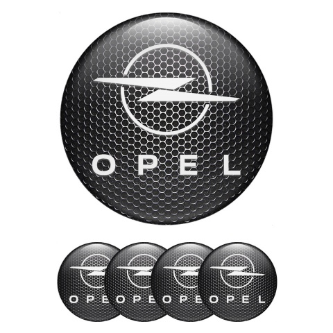 Opel Stickers for Center Wheel Caps Perforated Metal White Logo