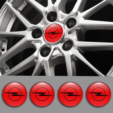 Opel Emblem for Wheel Center Caps Red Background Dark Blitz Logo