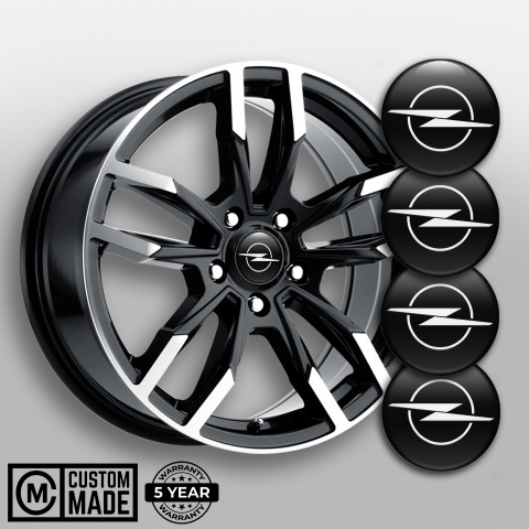 Opel Stickers for Center Wheel Caps Black Fill White Blitz Logo