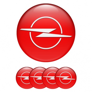 Opel Stickers for Wheels Center Caps Red Base White Blitz Logo
