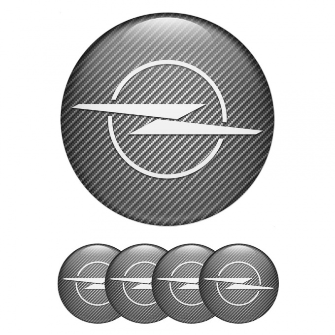 Opel Center Wheel Caps Stickers Carbon Texture White Blitz Logo