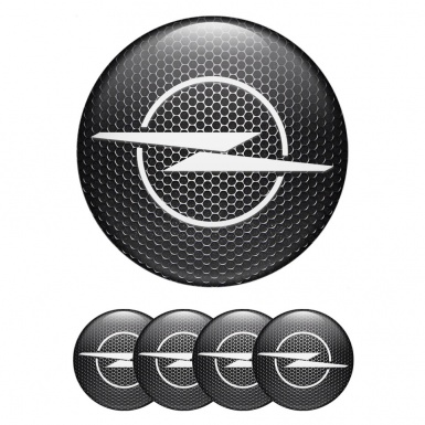 Opel Emblems for Center Wheel Caps Steel Texture White Blitz Logo