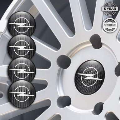 Opel Emblems for Center Wheel Caps Steel Texture White Blitz Logo
