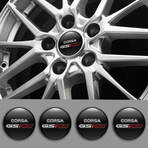 Opel Corsa Wheel Stickers for Center Caps Black GSI 16V Red Logo