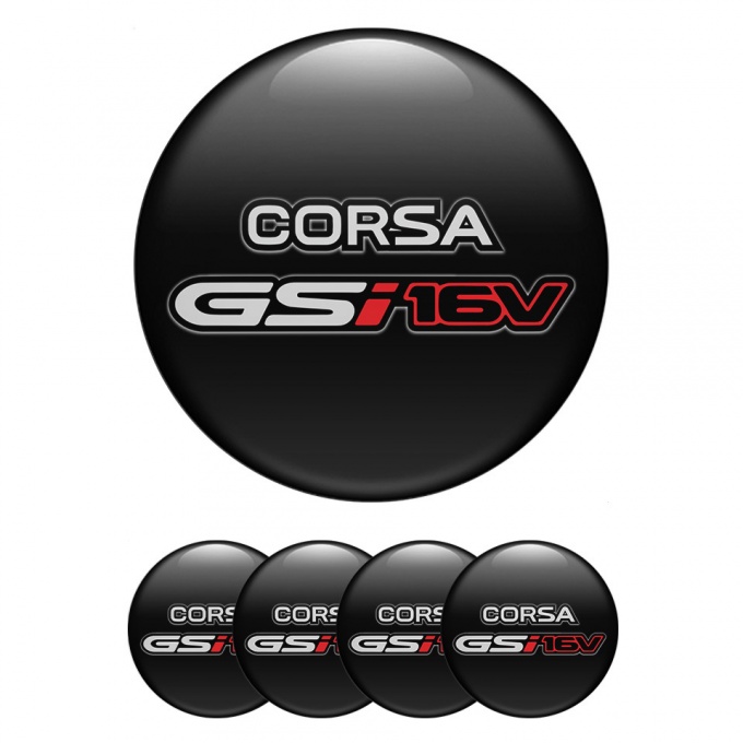 Opel Corsa Wheel Stickers for Center Caps Black GSI 16V Red Logo