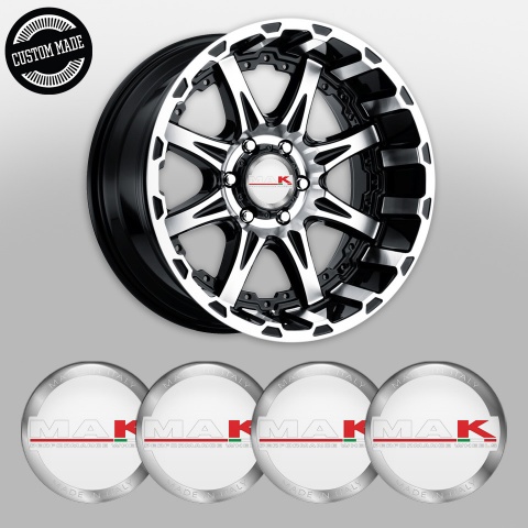 MAK Stickers for Wheels Center Caps White Base Silver Ring Design