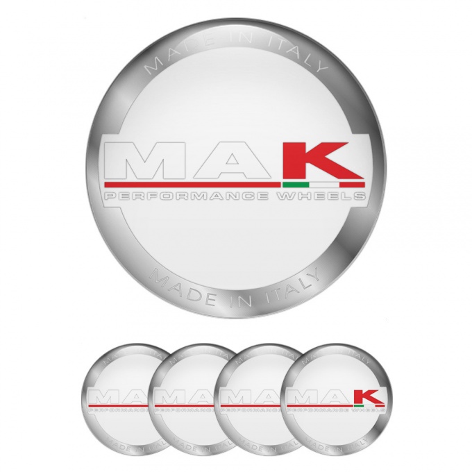 MAK Stickers for Wheels Center Caps White Base Silver Ring Design