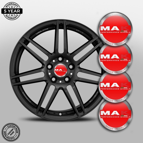 MAK Emblem for Wheel Center Caps Red Base Silver Ring Design