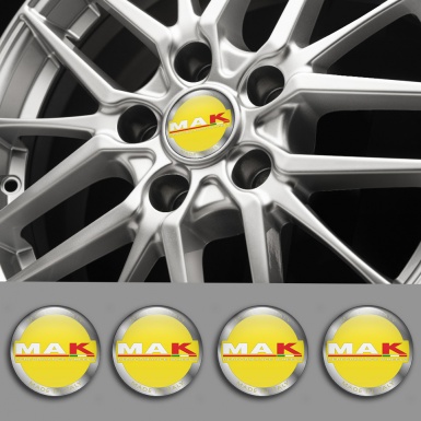 MAK Emblem for Center Wheel Caps Yellow Base Silver Ring Variant