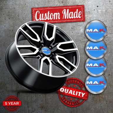 MAK Wheel Stickers for Center Caps Blue Background Silver Ring Model