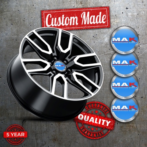 MAK Wheel Stickers for Center Caps Blue Background Silver Ring Model