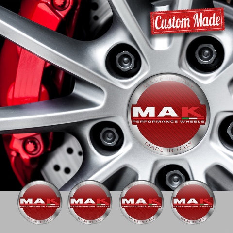 MAK Wheel Emblem for Center Caps Red Carbon Silver Ring Edition