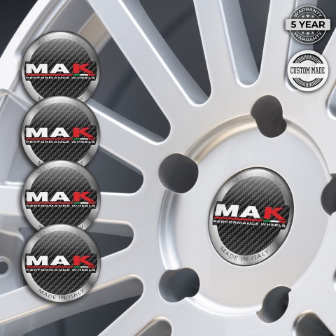 MAK Stickers for Wheels Center Caps Black Carbon Silver Ring Variant