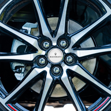 Maserati Emblem for Center Wheel Caps White Fill Black Logo Edition