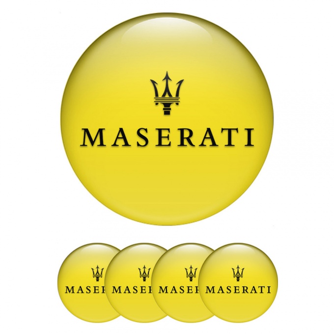 Maserati Center Wheel Caps Stickers Yellow Fill Black Trident Edition