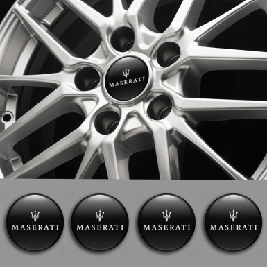 Maserati Wheel Emblem for Center Caps Black Print White Trident Logo