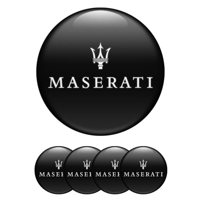 Maserati Wheel Emblem for Center Caps Black Print White Trident Logo