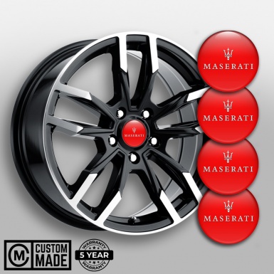Maserati Emblem for Wheel Center Caps Red Print White Trident Edition