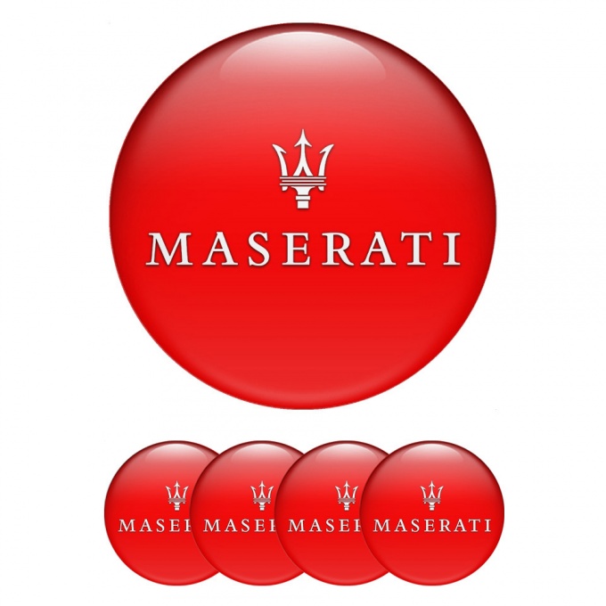 Maserati Emblem for Wheel Center Caps Red Print White Trident Edition