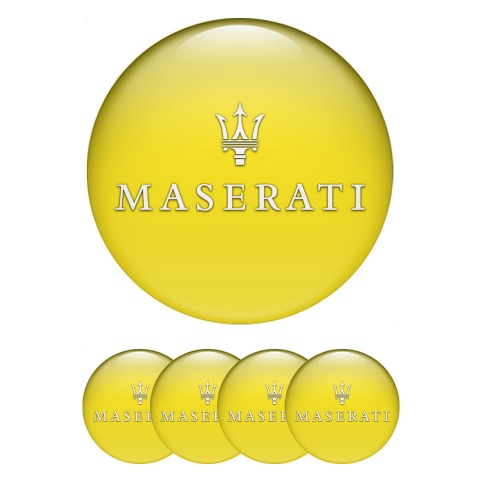 Maserati Emblem for Center Wheel Caps Yellow Print White Trident Logo