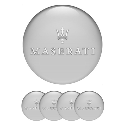 Maserati Center Wheel Caps Stickers Grey Base White Trident Logo