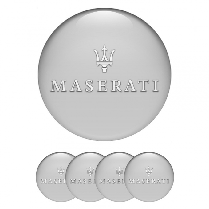 Maserati Center Wheel Caps Stickers Grey Base White Trident Logo