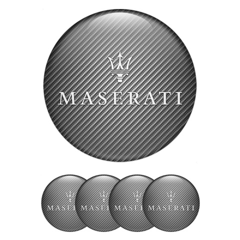 Maserati Emblems for Center Wheel Caps Light Carbon White Trident Logo