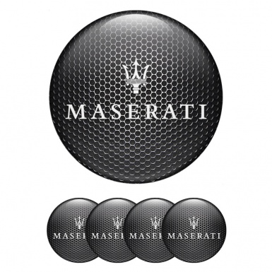 Maserati Wheel Stickers for Center Caps Steel Grate White Trident Logo