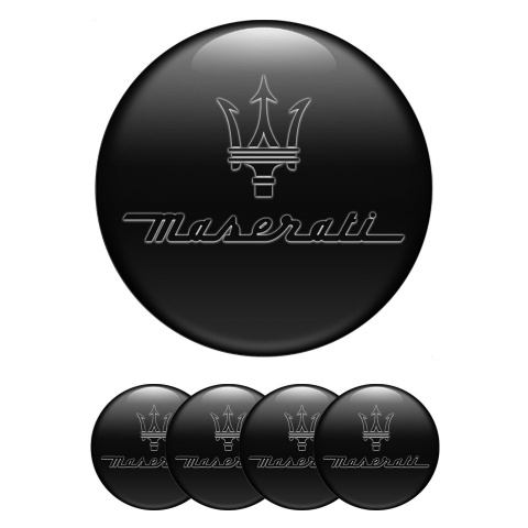 Maserati Center Caps Wheel Emblem Black Print Classic Dark Trident Logo