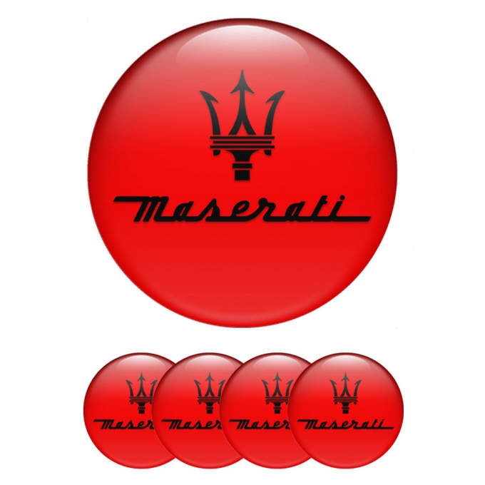 Maserati Wheel Emblem for Center Caps Red Print Classic Black Trident