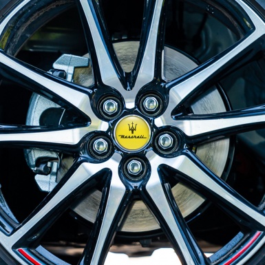 Maserati Stickers for Wheels Center Caps Yellow Print Classic Black Trident