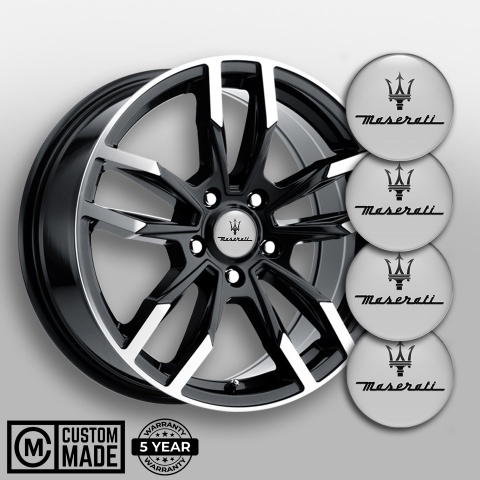 Maserati Emblem for Wheel Center Caps Grey Print Classic Black Trident