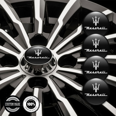 Maserati Wheel Stickers for Center Caps Black Print White Trident Logo