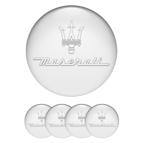 Maserati Domed Stickers for Wheel Center Caps Pearly Print White Trident