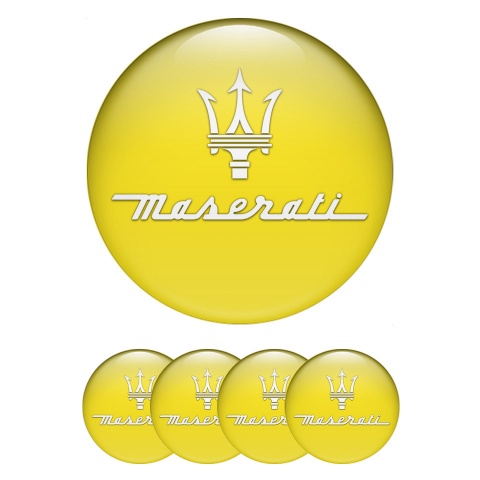 Maserati Stickers for Wheels Center Caps Yellow Print White Trident Symbol